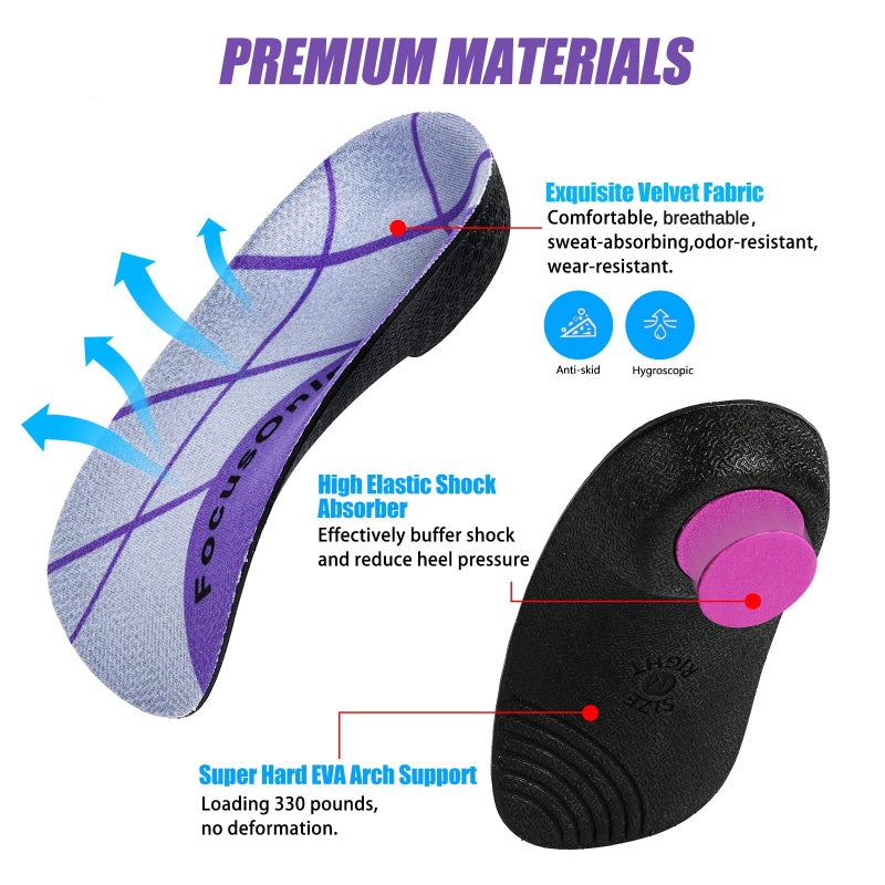 RooRuns 3/4 Length Arch Support Insoles for Men and Women  Small Size Planter Fasciitis High Arch Support for Work Boots  EVA Orthotic Shoe Inserts for Flat Feet  Over-Pronation  Relief Foot Heel Spur Pain - Image 3